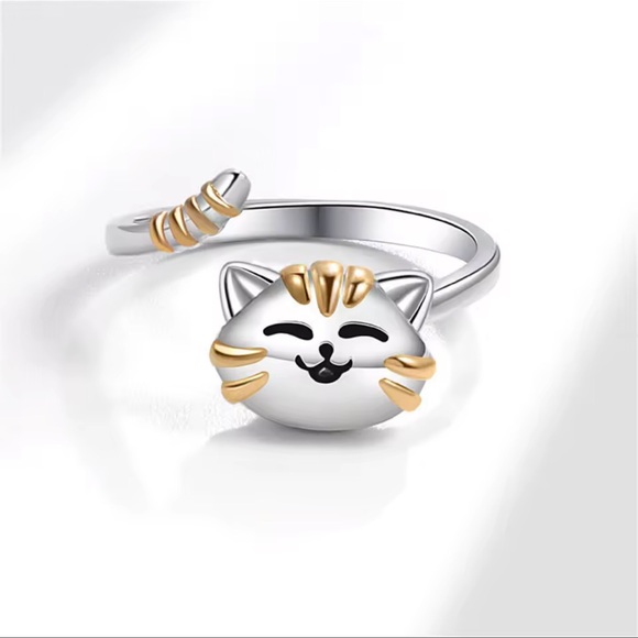 Silver Cat Ring 🐈😺 Anti-Stress Ring. Birthday gift. Kitten Anxiety Spiner Ring - Picture 2 of 5